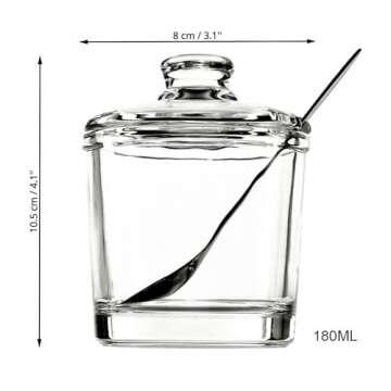 Telotela 2 Pieces Classic Clear Glass Sugar Bowl with Lid Serving Spoon Salt Pot Pepper Storage Jar ...