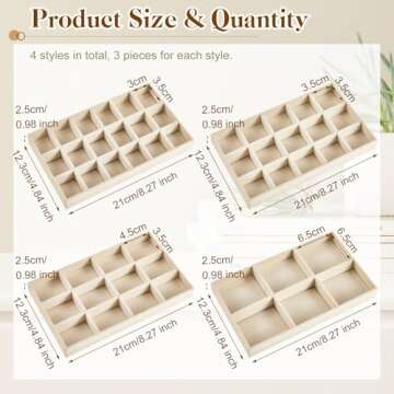 Junkin 12 Pcs Jewelry Tray Velvet Stackable Jewelry Organizer Trays Divided Earring Accessories Stor...