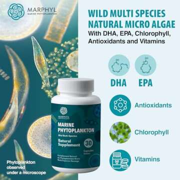 MARPHYL Marine Phytoplankton Wild Multi Species Natural Supplement - 150 mg per Capsule - Organic - ...