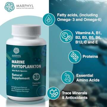 MARPHYL Marine Phytoplankton Wild Multi Species Natural Supplement - 150 mg per Capsule - Organic - 30 Vegan Capsules - from Vancouver Island, Canada