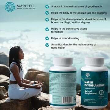 MARPHYL Marine Phytoplankton Wild Multi Species Natural Supplement - 150 mg per Capsule - Organic - 30 Vegan Capsules - from Vancouver Island, Canada