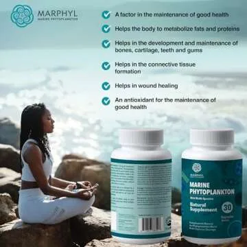 MARPHYL Marine Phytoplankton Wild Multi Species Natural Supplement - 150 mg per Capsule - Organic - 30 Vegan Capsules - from Vancouver Island, Canada