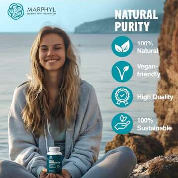 MARPHYL Marine Phytoplankton Wild Multi Species Natural Supplement - 150 mg per Capsule - Organic - 30 Vegan Capsules - from Vancouver Island, Canada