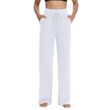 Sarin Mathews Womens Yoga Sweatpants Wide Leg Lounge Pajamas Pants Comfy Drawstring Workout Joggers Pants with Pockets White S