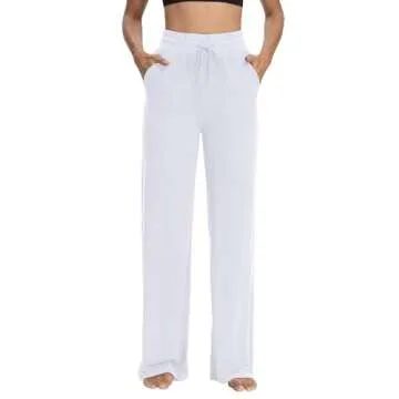 Sarin Mathews Womens Yoga Sweatpants Wide Leg Lounge Pajamas Pants Comfy Drawstring Workout Joggers Pants with Pockets White S
