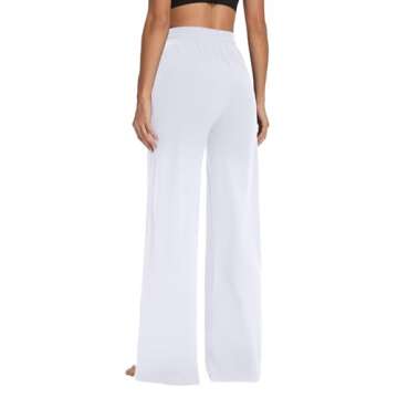 Sarin Mathews Womens Yoga Sweatpants Wide Leg Lounge Pajamas Pants Comfy Drawstring Workout Joggers Pants with Pockets White S