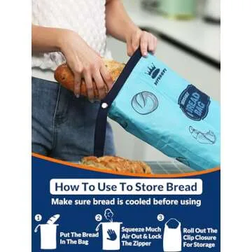 Royoroyi Bread Bags for Homemade Bread,2 Packs Reusable Bread Bag,Freezer Bread Storage Bag,Waterproof Zipper Bread Container to Keep Bread Fresh gift giving (beige， Jewel Blue)