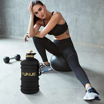 FUNUS Big Water Bottle BPA Free Half Gallon Water Bottle Jug Reusable Water Bottle for Men Women Fitness Sport Gym Outdoor Climbing (Black, 2.2L)