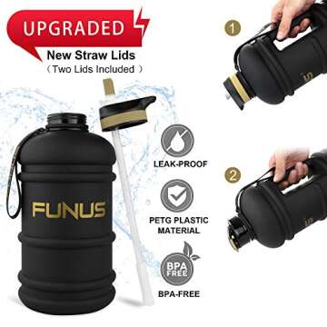 FUNUS Big Water Bottle BPA Free Half Gallon Water Bottle Jug Reusable Water Bottle for Men Women Fitness Sport Gym Outdoor Climbing (Black, 2.2L)
