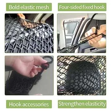 Car Dog Barrier Net, Hook Up Elastic Envelope Luggage Net (47.24" x 33.85") Dual Layer Safety Net for Pet Dog Vehicle Universal Mesh Barrier Guard Blocks Access to Car Front Seats Organiser Bag