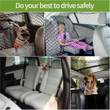 Car Dog Barrier Net, Hook Up Elastic Envelope Luggage Net (47.24" x 33.85") Dual Layer Safety Net for Pet Dog Vehicle Universal Mesh Barrier Guard Blocks Access to Car Front Seats Organiser Bag