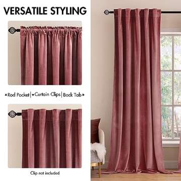MIULEE Velvet Curtains 96 inches 2 Panels - Luxury Blackout Curtains for Bedroom Living Room Thermal Insulated Super Soft Window Drapes Rod Pocket & Back Tab, Dusty Rose Pink, W52 x L96 inches