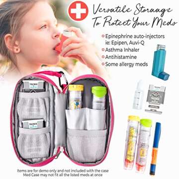 PracMedic Bags Epipen Carry Case Kids- Insulated, holds 2 Epi Pens or Auvi Q, Antihistamine. Inhaler, Nasal Spray, Eye Drops, Allergy Medicine- Medical Carrying Case for Emergencies (Pink)