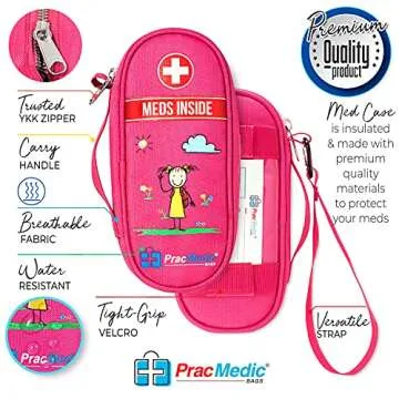 PracMedic Bags Epipen Carry Case Kids- Insulated, holds 2 Epi Pens or Auvi Q, Antihistamine. Inhaler, Nasal Spray, Eye Drops, Allergy Medicine- Medical Carrying Case for Emergencies (Pink)