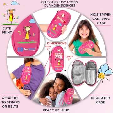 PracMedic Bags Epipen Carry Case Kids- Insulated, holds 2 Epi Pens or Auvi Q, Antihistamine. Inhaler, Nasal Spray, Eye Drops, Allergy Medicine- Medical Carrying Case for Emergencies (Pink)