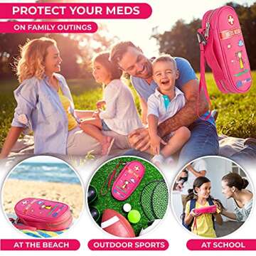 PracMedic Bags Epipen Carry Case Kids- Insulated, holds 2 Epi Pens or Auvi Q, Antihistamine. Inhaler, Nasal Spray, Eye Drops, Allergy Medicine- Medical Carrying Case for Emergencies (Pink)