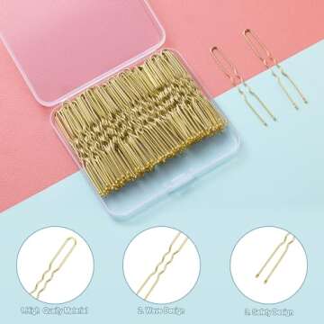 U Shaped Hair Pins,TsMADDTs 100 Pcs Blonde Bun Hair Pins for Women Girls with Box (Golden 2.4 inch)