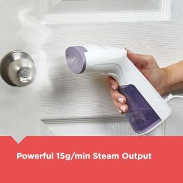 BLACK+DECKER Compact Handheld Steamer, HGS012P, 25-Second Heat Up, 1000 Watts, Removes Wrinkles from Fabrics, Clothing and Upholstery