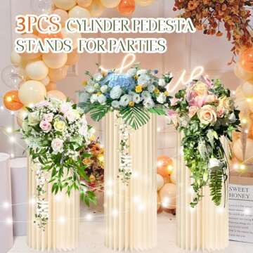 GENMOUS 3PCS Large Cylinder Stands for Party, Cardboard Cylinder Tables Cake Stands for Wedding Dessert Table Display, Round Cylinder Pedestal Stands for Birthday Babyshower Event Centerpieces Decor