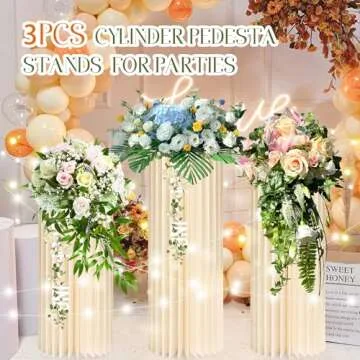 GENMOUS 3PCS Large Cylinder Stands for Party, Cardboard Cylinder Tables Cake Stands for Wedding Dessert Table Display, Round Cylinder Pedestal Stands for Birthday Babyshower Event Centerpieces Decor