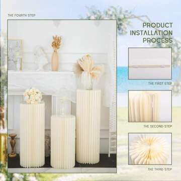 GENMOUS 3PCS Large Cylinder Stands for Party, Cardboard Cylinder Tables Cake Stands for Wedding Dessert Table Display, Round Cylinder Pedestal Stands for Birthday Babyshower Event Centerpieces Decor