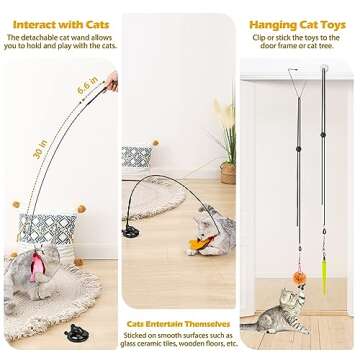 HOSFROLL Cat Toys, 2 Pack 3 in 1 Interactive Cat Toy for Indoor Cats with Sticky Super Suction Cup D...
