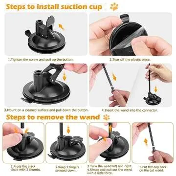 HOSFROLL Cat Toys, 2 Pack 3 in 1 Interactive Cat Toy for Indoor Cats with Sticky Super Suction Cup Detachable 10 Pcs Replacements Feathers Balls Mice 2 Wand Hanging Door Kitten Toys