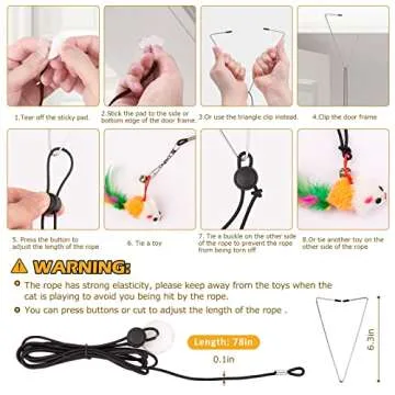 HOSFROLL Cat Toys, 2 Pack 3 in 1 Interactive Cat Toy for Indoor Cats with Sticky Super Suction Cup Detachable 10 Pcs Replacements Feathers Balls Mice 2 Wand Hanging Door Kitten Toys