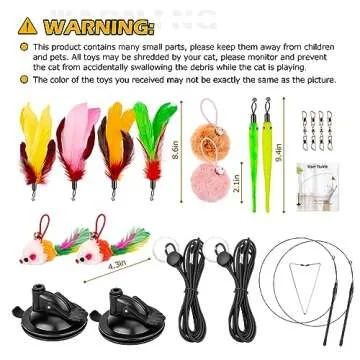 HOSFROLL Cat Toys, 2 Pack 3 in 1 Interactive Cat Toy for Indoor Cats with Sticky Super Suction Cup Detachable 10 Pcs Replacements Feathers Balls Mice 2 Wand Hanging Door Kitten Toys