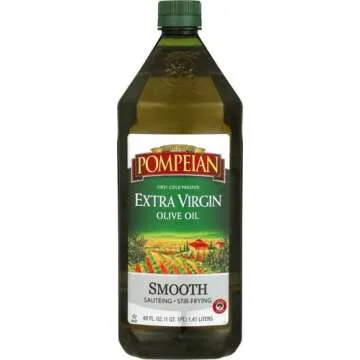 Pompeian Smooth Extra Virgin Olive Oil, Contains Polyphenols, First Cold Pressed, Mild and Delicate Flavor, Perfect for Sauteing & Stir-Frying, Naturally Gluten Free, Non-GMO, 48 Fl Oz, Single Bottle