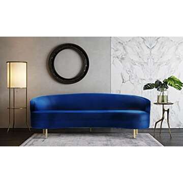 TOV Furniture The Baila Collection Modern Style Living Room Velvet Upholstery Curved Sofa with Stain...