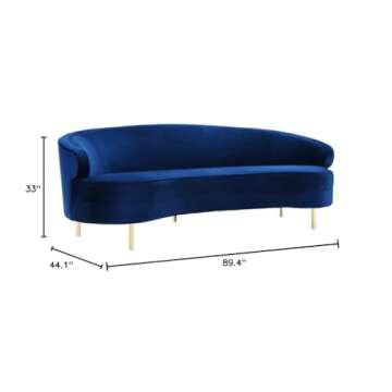 TOV Furniture The Baila Collection Modern Style Living Room Velvet Upholstery Curved Sofa with Stainless Steel Legs, Navy