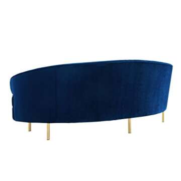 TOV Furniture The Baila Collection Modern Style Living Room Velvet Upholstery Curved Sofa with Stainless Steel Legs, Navy