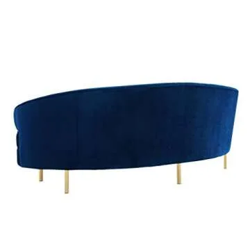 TOV Furniture The Baila Collection Modern Style Living Room Velvet Upholstery Curved Sofa with Stainless Steel Legs, Navy
