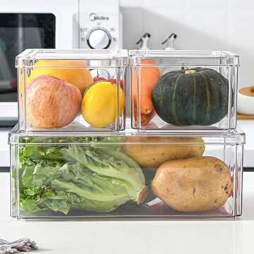 Plexel Refrigerator Organizer Bins, Fridge Organizer, Clear Plastic Food Storage Containers, Contene...