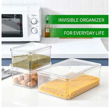 Plexel Refrigerator Organizer Bins, Fridge Organizer, Clear Plastic Food Storage Containers, Contenedores Para Organizar Cocina, Pantry Organization And Storage, with Removable Drain Tray. (3)