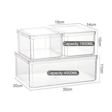 Plexel Refrigerator Organizer Bins, Fridge Organizer, Clear Plastic Food Storage Containers, Contenedores Para Organizar Cocina, Pantry Organization And Storage, with Removable Drain Tray. (3)