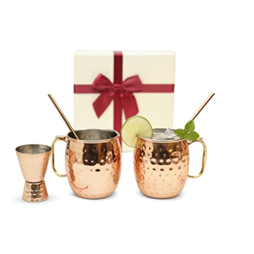 Kitchen Science [Gift Set] Moscow Mule Mugs, Stainless Steel Lined Copper Moscow Mule Cups Set of 2 ...