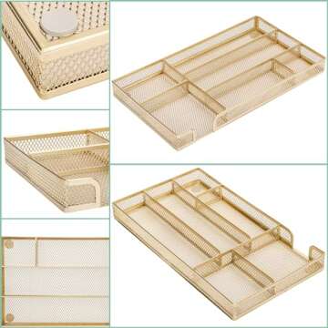 Annova Desk Drawer Organizer Tray for Office Organization - Metal Mesh - Storage Tray with Dividers ...