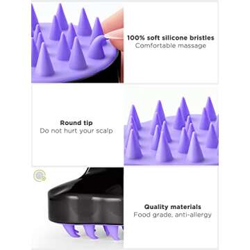 HEETA Scalp Massager Shampoo Brush, Hair Scalp Scrubber with Soft Silicone Bristle for Hair Growth, Upgraded Scalp Brush for Dandruff, Scalp Exfoliator for Women Men Pet Wet Dry Hair (Black)