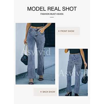 Asvivid Women High Waisted Flare Jeans - Trendy Blue Denim