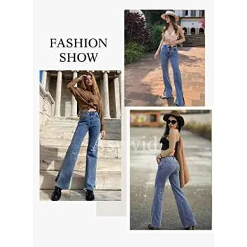 Asvivid Women High Waisted Flare Jeans - Trendy Blue Denim