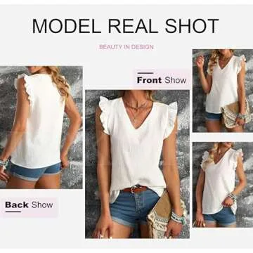 Dokotoo Womens Ladies Cute V Neck Tanks Tops Dressy Casual Elegant Ruffle Sleeveless Shirts Loose Summer Blouses Tank Top for Women Fashion 2025 White Medium