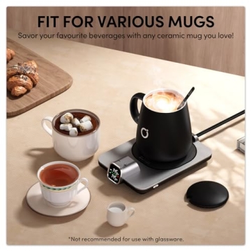 ikago Smart Heated Coffee Mug Warmer & Mug Set - Heated Mug Warmer with Auto Shut Off, 1°F Precise Temperature Control Mug Warmer, Electric Coffee Mug Warmer for Desk, Birthday Gifts for Women and Men