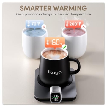 ikago Smart Heated Coffee Mug Warmer & Mug Set - Heated Mug Warmer with Auto Shut Off, 1°F Precise Temperature Control Mug Warmer, Electric Coffee Mug Warmer for Desk, Birthday Gifts for Women and Men