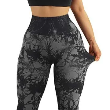 RXRXCOCO Womens Seamless Butt Lifting Leggings High Waisted Yoga Pants Tummy Control Workout Leggings Compression Tights Black Tie Dye Large