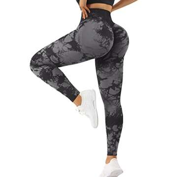 RXRXCOCO Womens Seamless Butt Lifting Leggings High Waisted Yoga Pants Tummy Control Workout Leggings Compression Tights Black Tie Dye Large