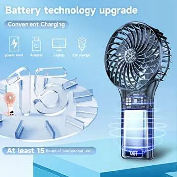QQT Mini Handheld Fan - 4 Speed Portable USB Rechargeable