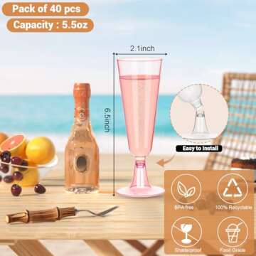 40 Pcs Champagne Flutes Plastic and Disposable Champagne Flutes,5.5 Mimosa Glasses Plastic Acrylic C...