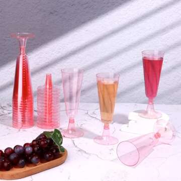 40 Pcs Champagne Flutes Plastic and Disposable Champagne Flutes,5.5 Mimosa Glasses Plastic Acrylic Champagne Flutes, Pink Plastic Champagne Cups for Wedding, Thanksgiving Day, Christmas（Pink）